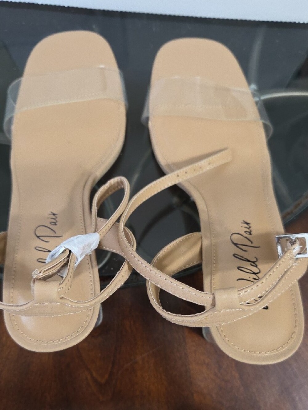 Wild Pair Nude Slingback Clear Block Heel Sandals - Picture 6 of 9